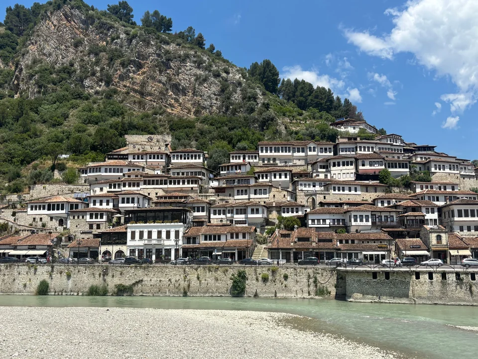 Ottoman-era houses rising up the hillside in Berat