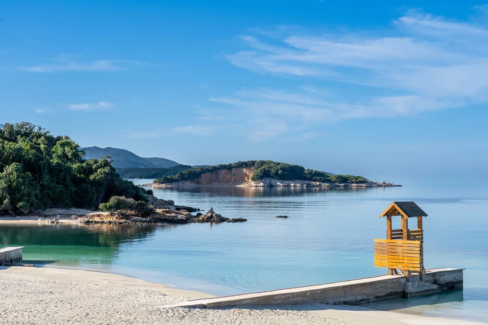 A beach and small island at Ksamil